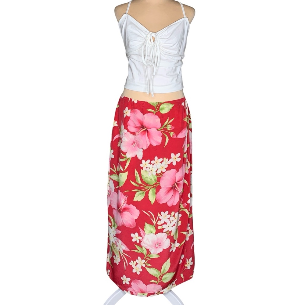 Talbots Pure Silk Faux Wrap Skirt 12 Petite Pink VTG 90s Hawaiian